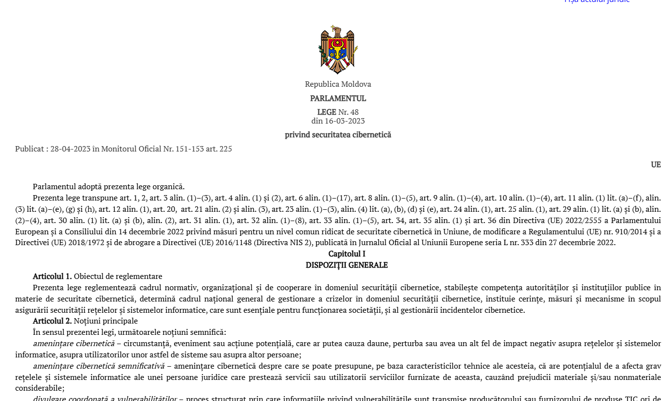 Moldova's Law 48/2023: What the NIS2-Style Cyber Rules Mean for Your Company