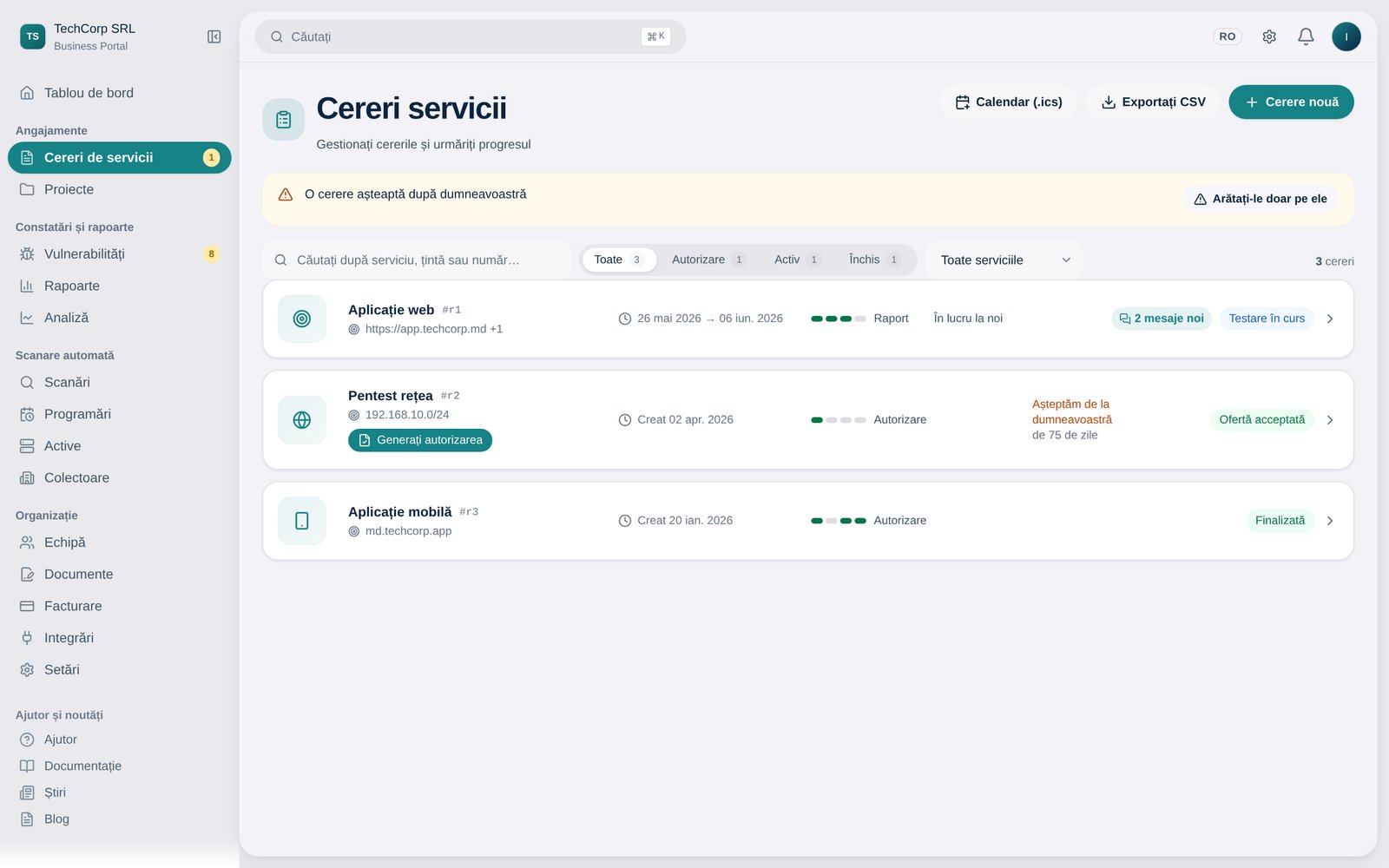 Lista cererilor de serviciu